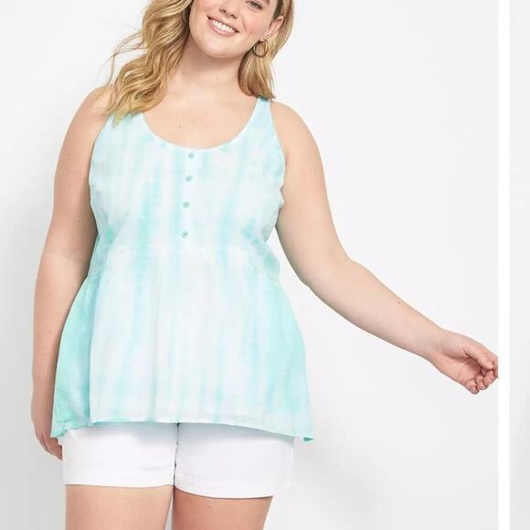 Lane Bryant Tops - Lane Bryant Classic Henley Scoop-Neck Babydoll peplum tie dye Tank plus size 18
